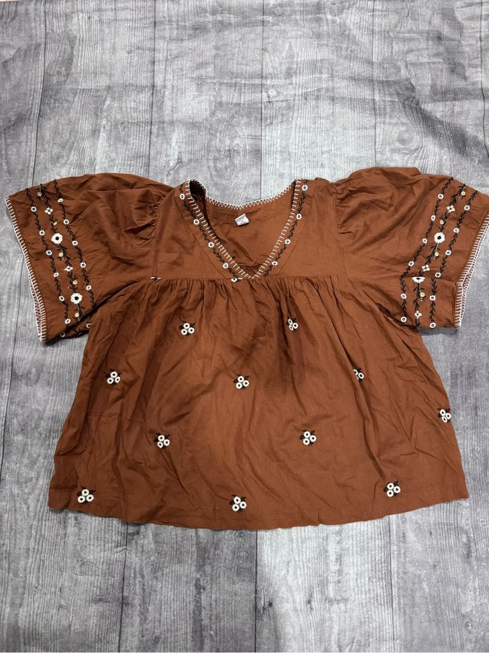 Old Navy Embroidered Rust Brown Peasant Top